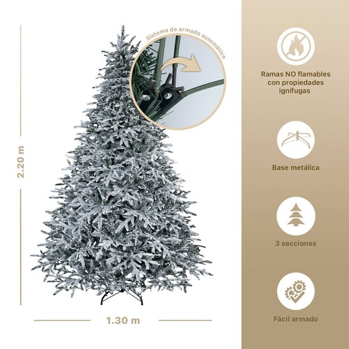 Árbol de Navidad Nevado Pino Navideño 2.2m 1300 Ramas- Verde para ESQUIMAL
