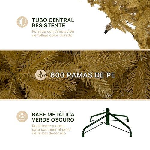 Árbol de Navidad Dorado Pino Navideño 1.8m 600 Ramas - Dorado para ESQUIMAL