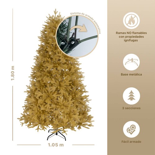 Árbol de Navidad Dorado Pino Navideño 1.8m 600 Ramas - Dorado para ESQUIMAL