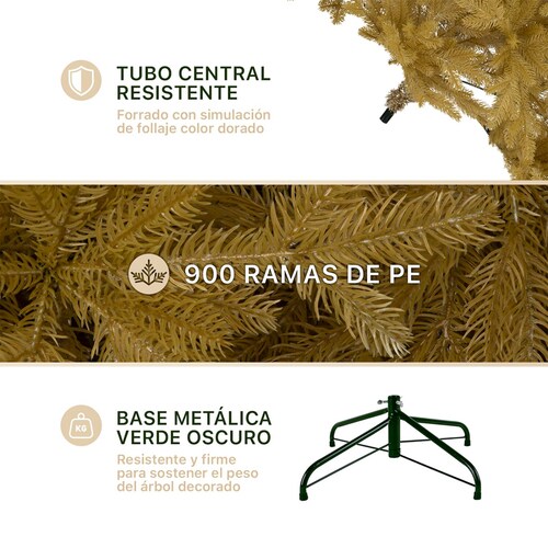 Árbol de Navidad Dorado Pino Navideño 2.2m 900 Ramas - Dorado para ESQUIMAL