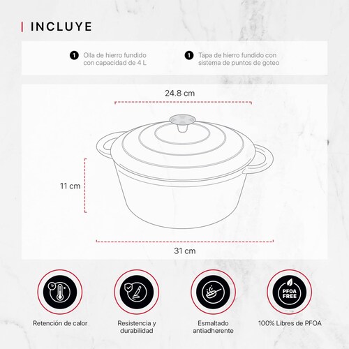 Horno Holandés Olla De Hierro Fundido Con Esmaltado 4 Lts Gris Cookify.