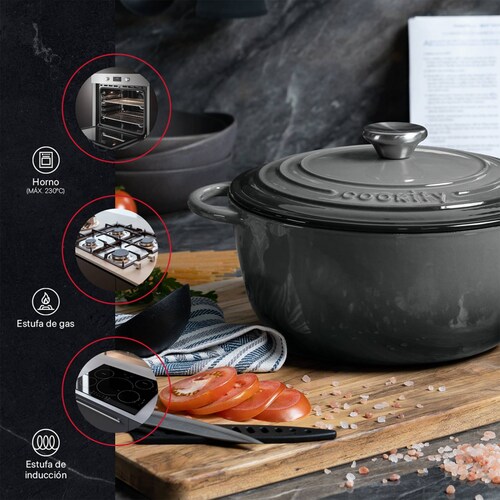 Horno Holandés Olla De Hierro Fundido Con Esmaltado 4 Lts Gris Cookify.