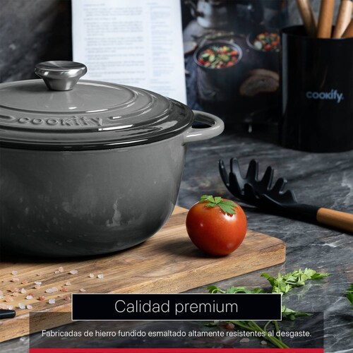 Horno Holandés Olla De Hierro Fundido Con Esmaltado 4 Lts Gris Cookify.