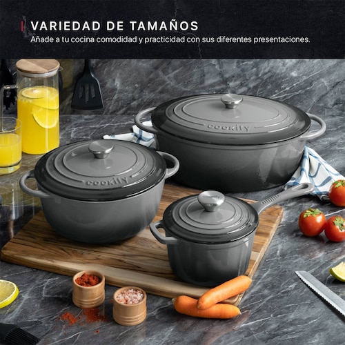 Horno Holandés Olla De Hierro Fundido Con Esmaltado 4 Lts Gris Cookify.
