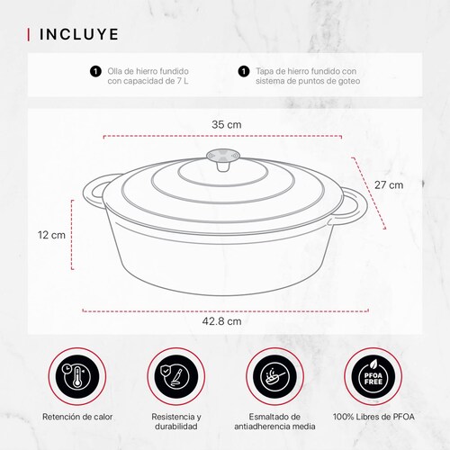 Horno Holandés Olla De Hierro Fundido Con Esmaltado 7 Lts Gris Cookify.