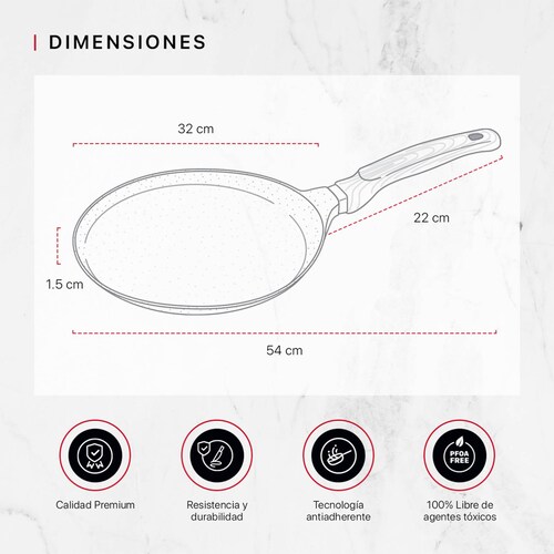 Sartén Crepera Comal de Mármol Antiadherente 32 cm Beige Cookify.