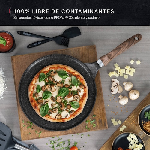 Sartén Crepera Comal de Mármol Con Antiadherente 28 cm Negro Cookify.