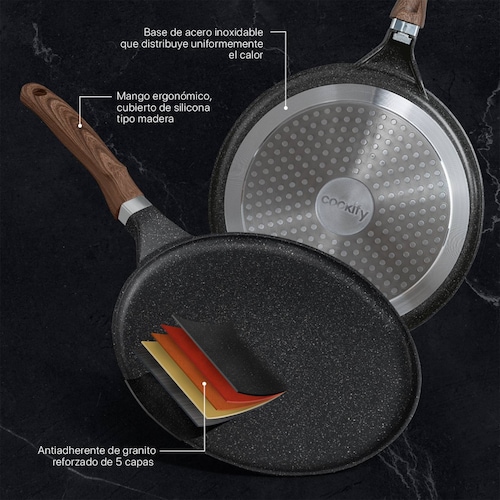 Sartén Crepera Comal de Mármol Con Antiadherente 28 cm Negro Cookify.