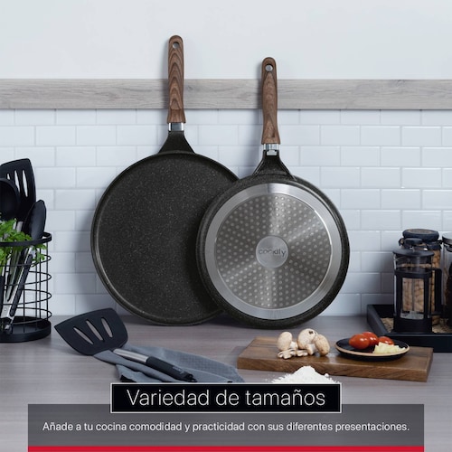 Sartén Crepera Comal de Mármol Con Antiadherente 28 cm Negro Cookify.