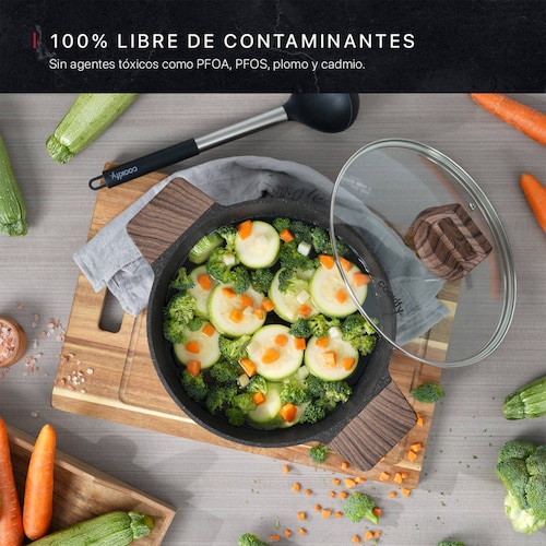 Olla Cacerola Antiadherente Con Tapa 24 cm Mármol Negro Cookify