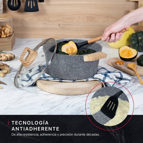 Olla Cacerola Antiadherente Con Tapa 24 cm Mármol Gris Cookify.