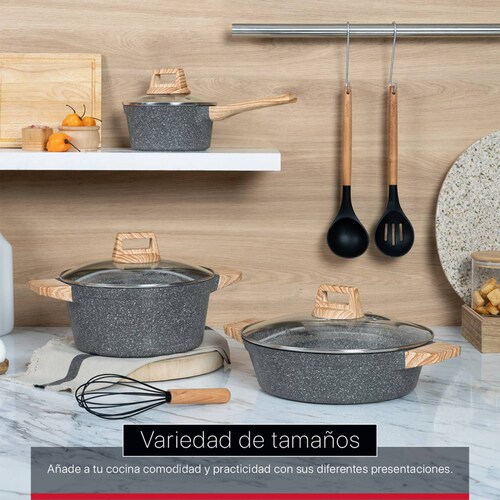 Olla Cacerola Antiadherente Con Tapa 24 cm Mármol Gris Cookify.