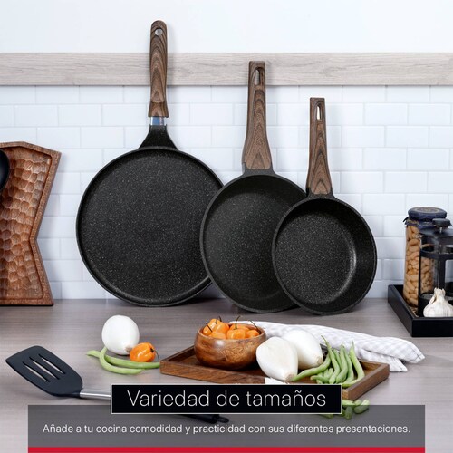 Juego Set 3 Sartenes De Mármol Con Antiadherente 20 - 24 - 28 cm Negro Cookify.