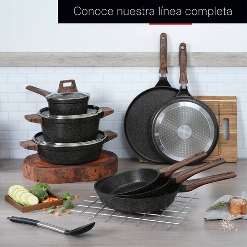 Juego Set 3 Sartenes De Mármol Con Antiadherente 20 - 24 - 28 cm Negro Cookify.