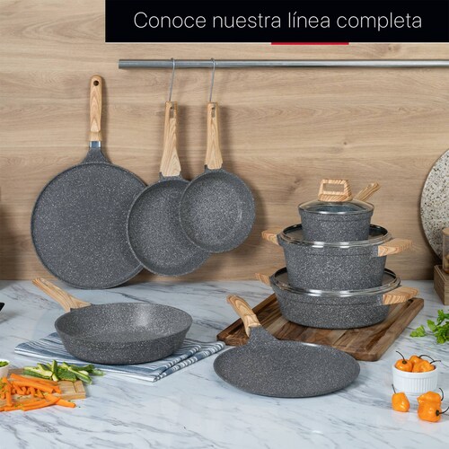 Juego Set 3 Sartenes De Mármol Con Antiadherente 20 - 24 - 28 cm Gris Cookify.