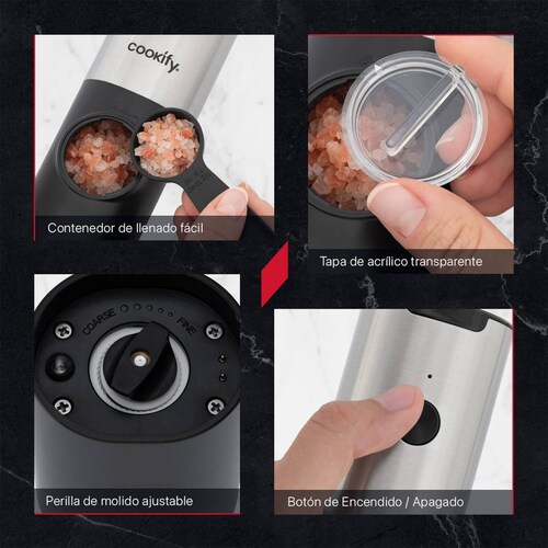 Set Molinillo Eléctrico de Sal y Pimienta Recargable Molino para Especias Cookify.