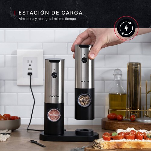 Set Molinillo Eléctrico de Sal y Pimienta Recargable Molino para Especias Cookify.