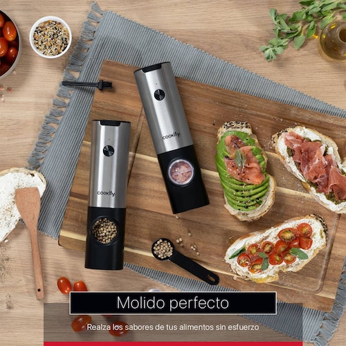 Set Molinillo Eléctrico de Sal y Pimienta Recargable Molino para Especias Cookify.