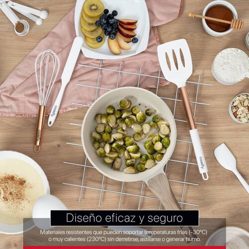 Set 24 pzas Utensilios de Cocina con Silicona y Acero Inoxidable Blanco / Oro Rosa Cookify.