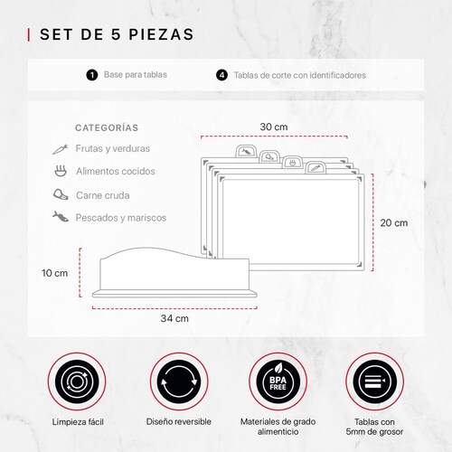 Set 4 Tablas de Cocina con Base Para Picar Cortar Cookify