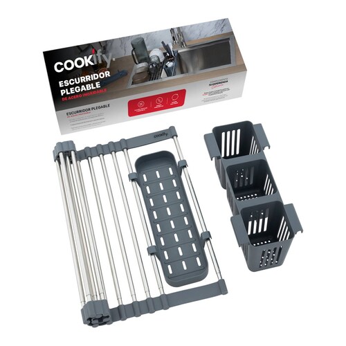 Escurridor de Trastes para Vajilla Platos Plegable y Expandible Acero Inoxidable Cookify.