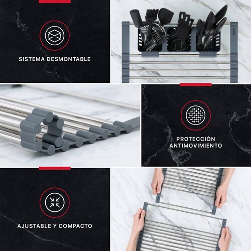 Escurridor de Trastes para Vajilla Platos Plegable y Expandible Acero Inoxidable Cookify.