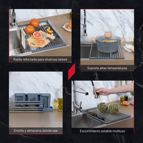 Escurridor de Trastes para Vajilla Platos Plegable y Expandible Acero Inoxidable Cookify.
