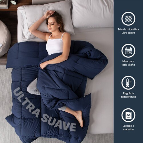 Edredón Acolchado Duvet Matrimonial XL Hipoalergénico Azul Marino ESQUIMAL.