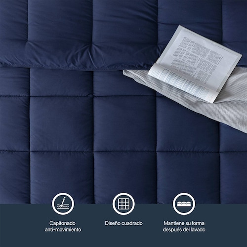 Edredón Acolchado Duvet Matrimonial XL Hipoalergénico Azul Marino ESQUIMAL.