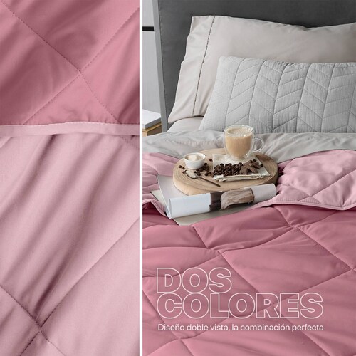 Edredón Colcha Ligero de Doble Vista Individual Rosa - Rosa Claro Real Textil.