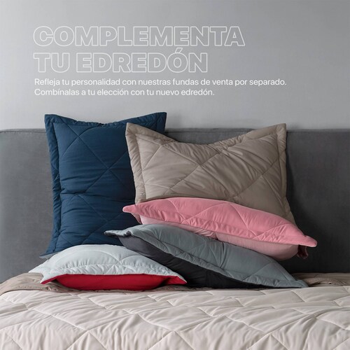 Edredón Colcha Ligero de Doble Vista Queen Size Gris Claro - Rojo Real Textil