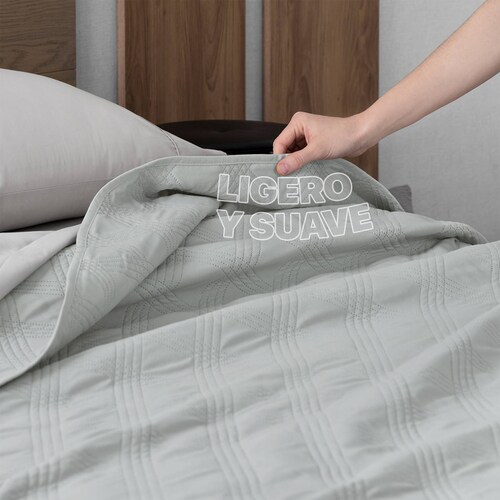 Edredón Económico Colcha Ligera Fresco Individual de 1 Pieza Gris Claro Real Textil.