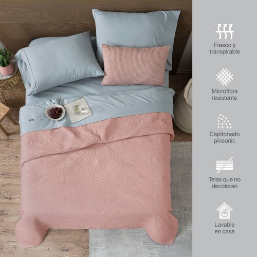 Edredón Económico Colcha Ligera Fresco  Individual de 1 Pieza Rosa Oscuro Real Textil.