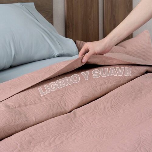 Edredón Económico Colcha Ligera Fresco King Size de 1 Pieza Rosa Oscuro Real Textil.