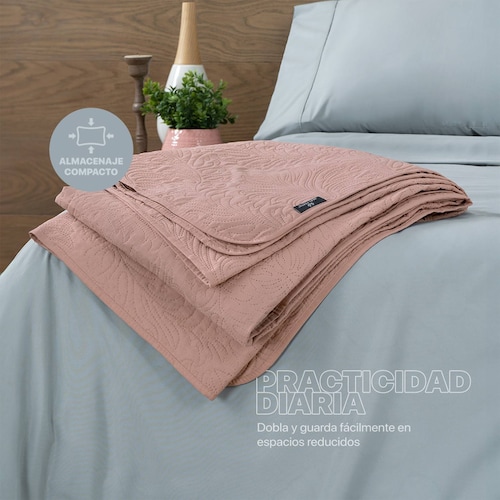Edredón Económico Colcha Ligera Fresco King Size de 1 Pieza Rosa Oscuro Real Textil.