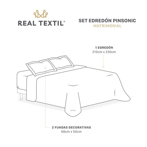 Edredón Ligero con Pompones Matrimonial y Fundas de Almohada Beige Negro REAL TEXTIL.