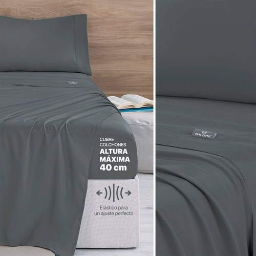 Set Edredón Ligero Queen Size con Fundas y Sabanas Negro - Gris REAL TEXTIL.