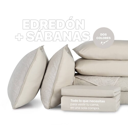 Set Edredón Ligero Matrimonial con Fundas y Sabanas Khaki - Beige REAL TEXTIL.