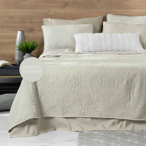 Set Edredón Ligero Queen Size con Fundas y Sabanas Khaki - Beige REAL TEXTIL.