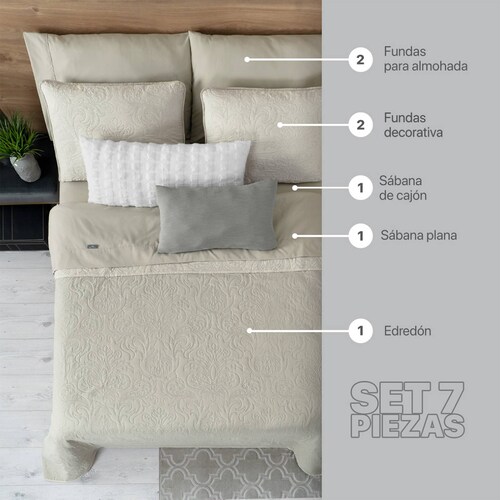 Set Edredón Ligero Queen Size con Fundas y Sabanas Khaki - Beige REAL TEXTIL.