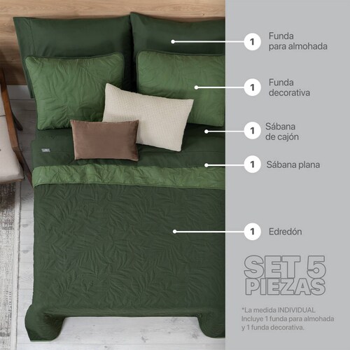 Set Edredón Ligero Individual con Fundas y Sabanas Verde Oscuro - Oliva REAL TEXTIL.