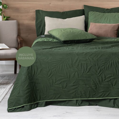 Set Edredón Ligero King Size con Fundas y Sabanas Verde Oscuro - Oliva REAL TEXTIL.