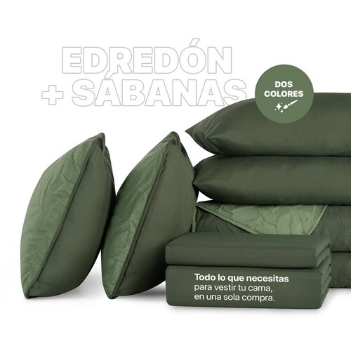 Set Edredón Ligero King Size con Fundas y Sabanas Verde Oscuro - Oliva REAL TEXTIL.