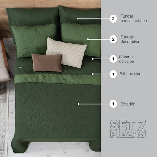Set Edredón Ligero King Size con Fundas y Sabanas Verde Oscuro - Oliva REAL TEXTIL.