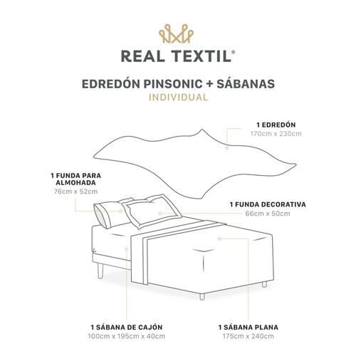 Set Edredón Ligero Individual con Fundas y Sabanas Violeta - Gris REAL TEXTIL.