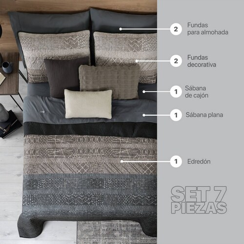 Set Edredón Ligero Matrimonial con Fundas y Sabanas Samurai REAL TEXTIL.