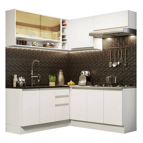 Mueble de Cocina Integral Esquinera 349cm Blanco Marrón Glamy Madesa 02