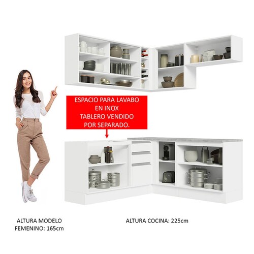 Mueble de Cocina Integral Esquinera 349cm Blanco Marrón Glamy Madesa 02