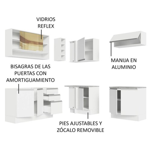 Mueble de Cocina Integral Esquinera 349cm Blanco Marrón Glamy Madesa 02