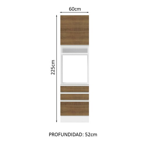 Alacena para Horno y Microondas Madesa Glamy 60 cm 1 Puerta 3 Cajones Blanco.